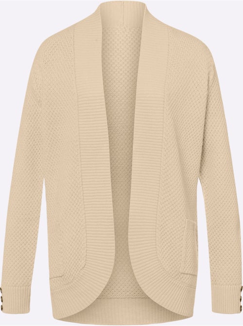 Veste en tricot ouverte à manches longues avec poches et boutons - Taille standard - Moda Vilona - Kiabi