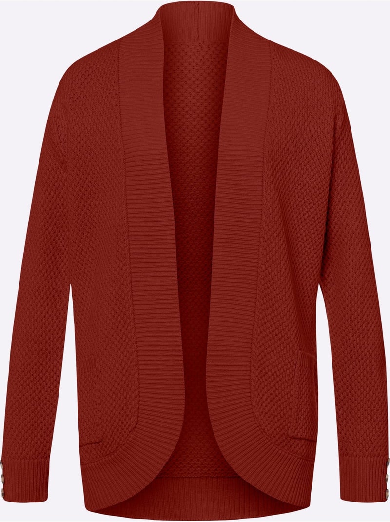 Veste en tricot ouverte avec manches longues et poches - Taille standard - Moda Vilona Cerise - Kiabi