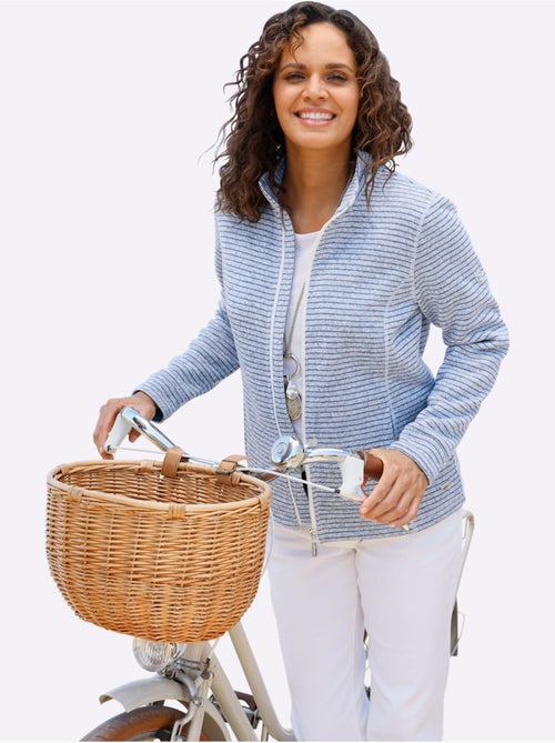 Veste en tricot polaire rayée avec col montant et poches pratiques - Taille standard - Witt - Kiabi Veste en tricot polaire rayée avec col montant et poches pratiques - Taille standard - Witt - Kiabi
