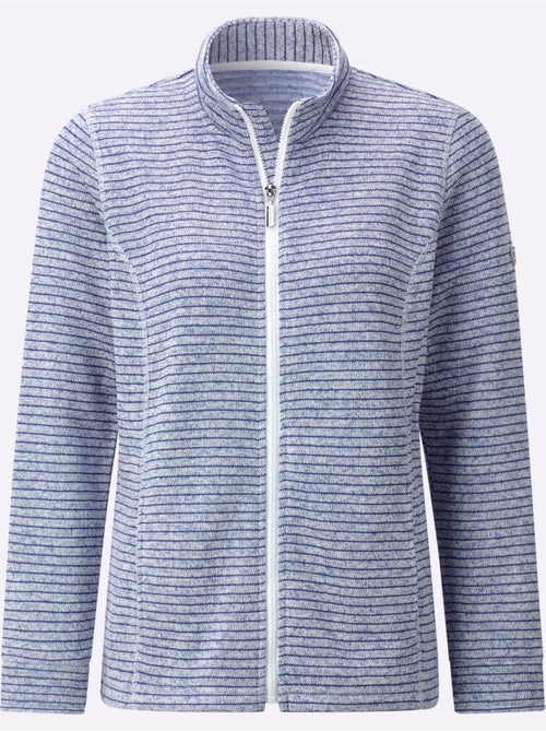 Veste en tricot polaire rayée avec col montant et poches pratiques - Taille standard - Witt - Kiabi Veste en tricot polaire rayée avec col montant et poches pratiques - Taille standard - Witt - Kiabi