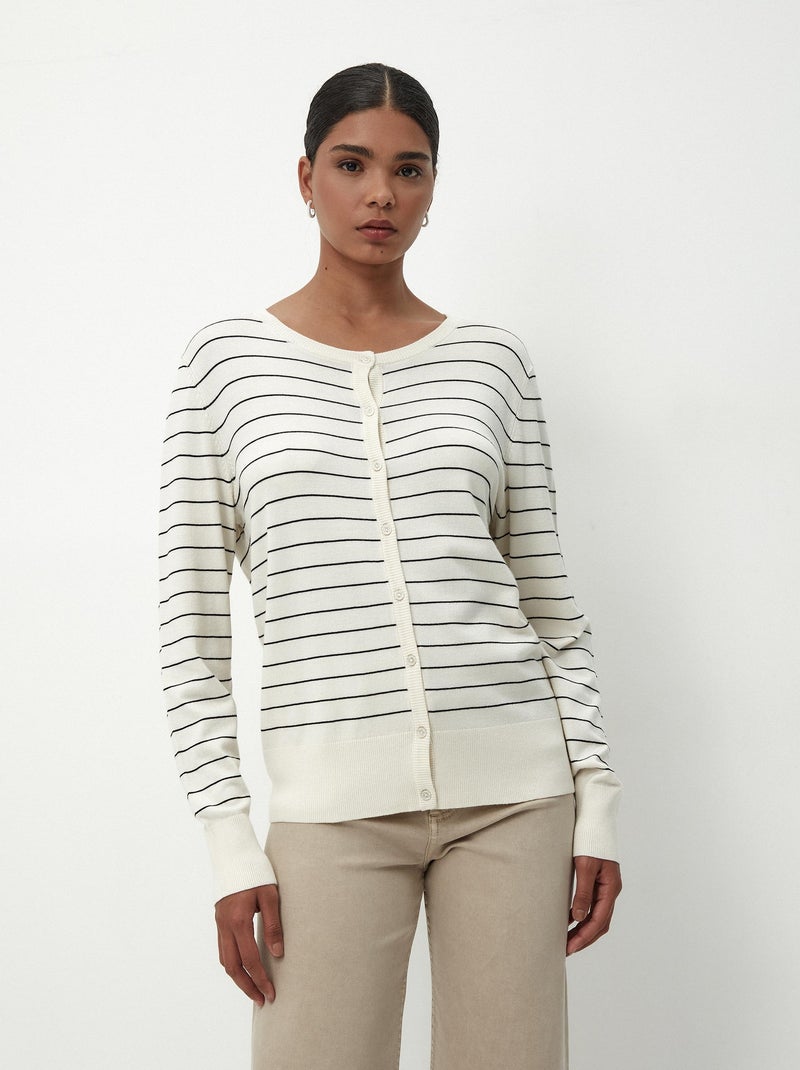 Veste en tricot rayé Beige - Kiabi