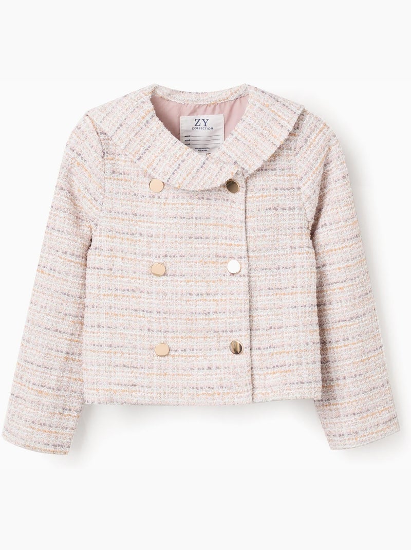 Veste en tweed à col marin et plis Rose clair - Kiabi