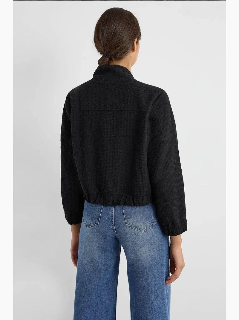 Veste en tweed à col rond avec poche hiccup Noir - Kiabi