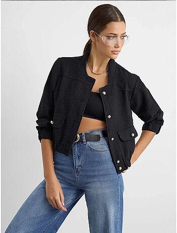 Veste en tweed à col rond avec poche