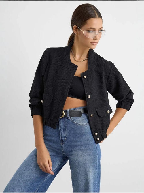 Veste en tweed à col rond avec poche - Kiabi Veste en tweed à col rond avec poche - Kiabi