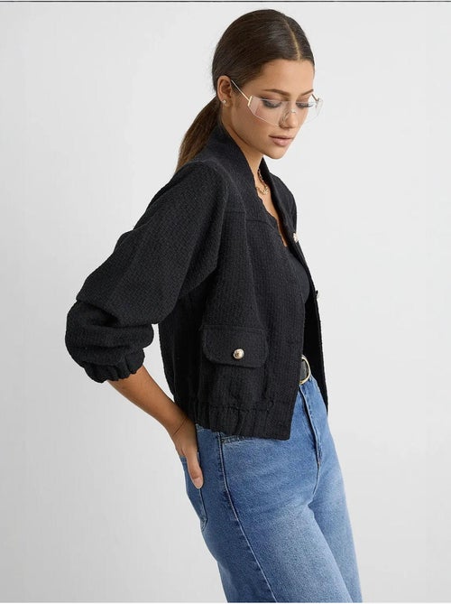 Veste en tweed à col rond avec poche - Kiabi Veste en tweed à col rond avec poche - Kiabi