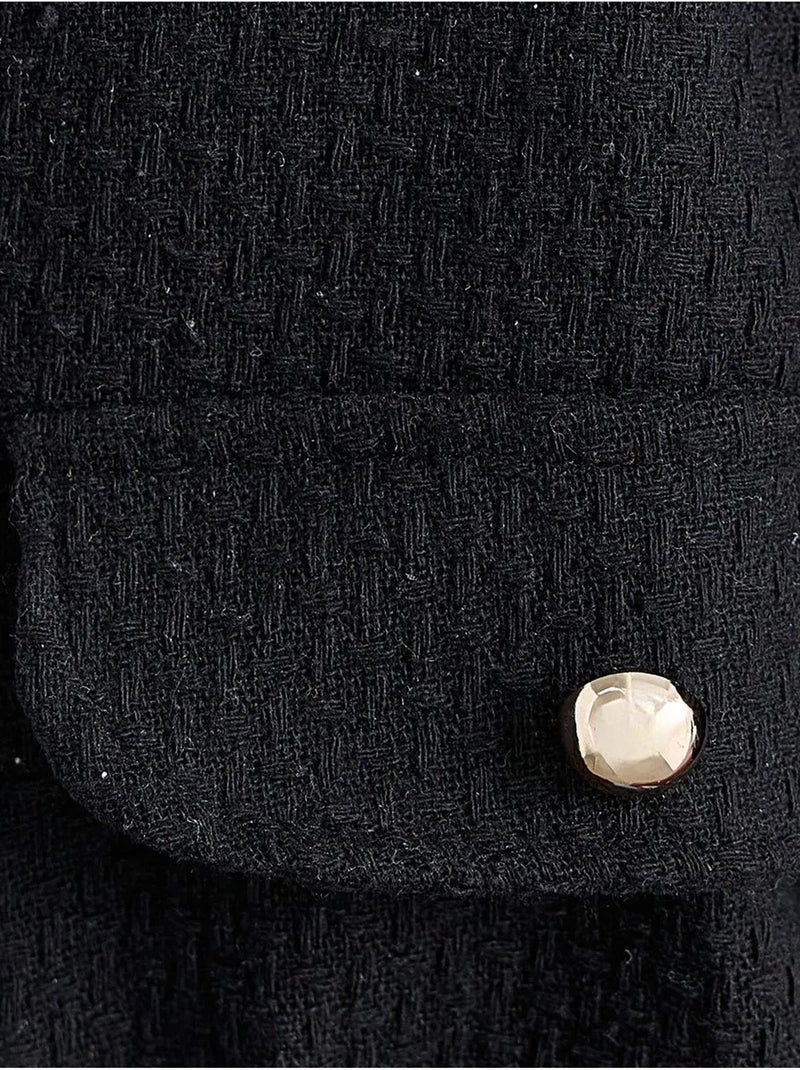 Veste en tweed à col rond avec poche Noir - Kiabi