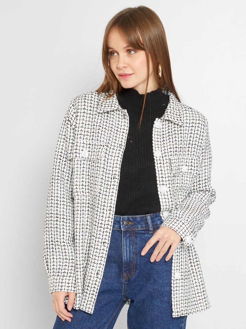 Veste en tweed avec boutons blancs Noir/blanc - Kiabi