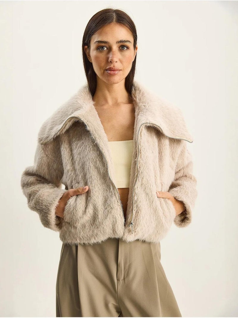 Veste en tweed épais matelassé avec fermeture éclair lucci Beige argile - Kiabi