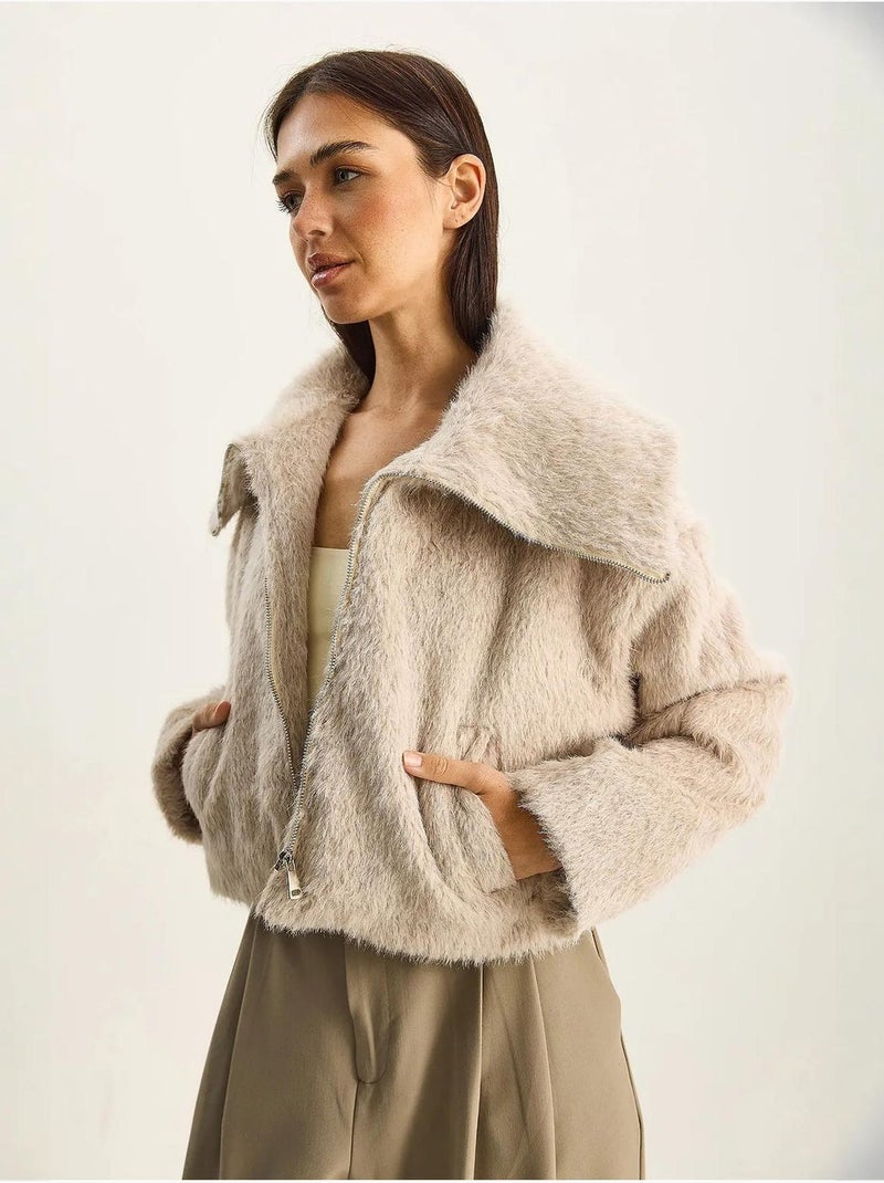 Veste en tweed épais matelassé avec fermeture éclair lucci Beige argile - Kiabi