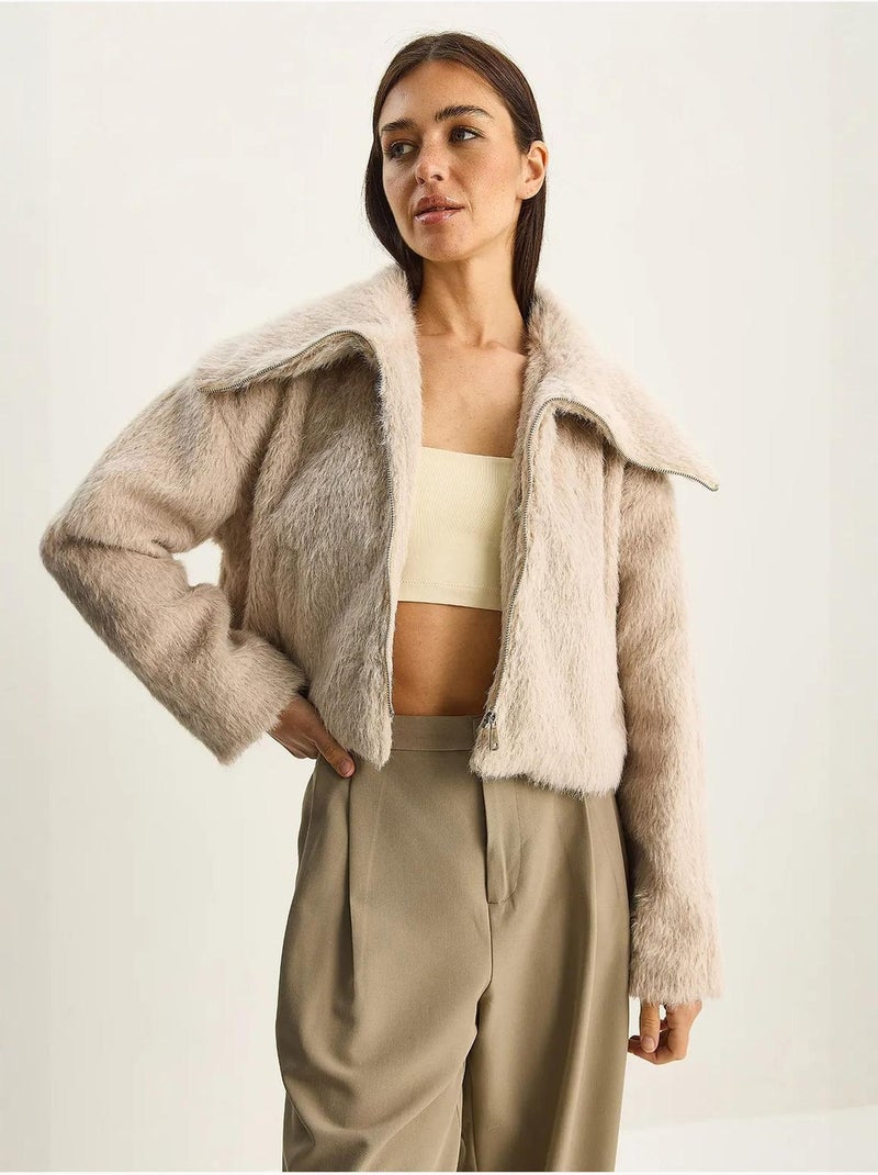 Veste en tweed épais matelassé avec fermeture éclair lucci Beige argile - Kiabi