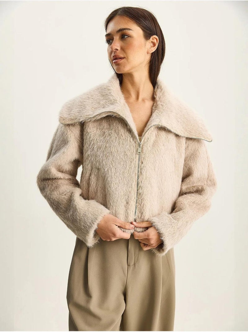 Veste en tweed épais matelassé avec fermeture éclair lucci Beige argile - Kiabi