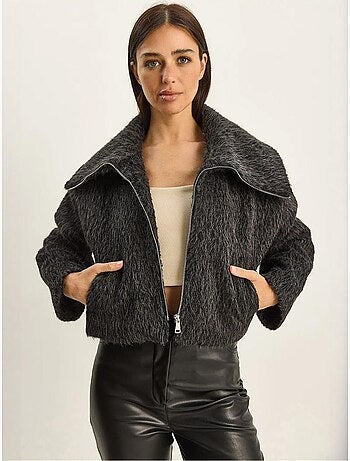 Veste en tweed épais matelassé avec fermeture éclair lucci