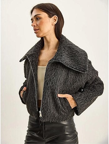 Veste en tweed épais matelassé avec fermeture éclair lucci