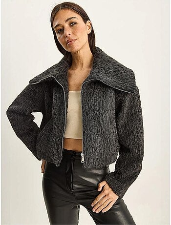 Veste en tweed épais matelassé avec fermeture éclair lucci