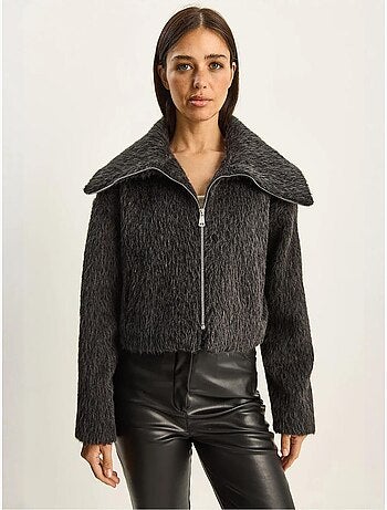 Veste en tweed épais matelassé avec fermeture éclair lucci