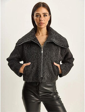 Veste en tweed épais matelassé avec fermeture éclair lucci