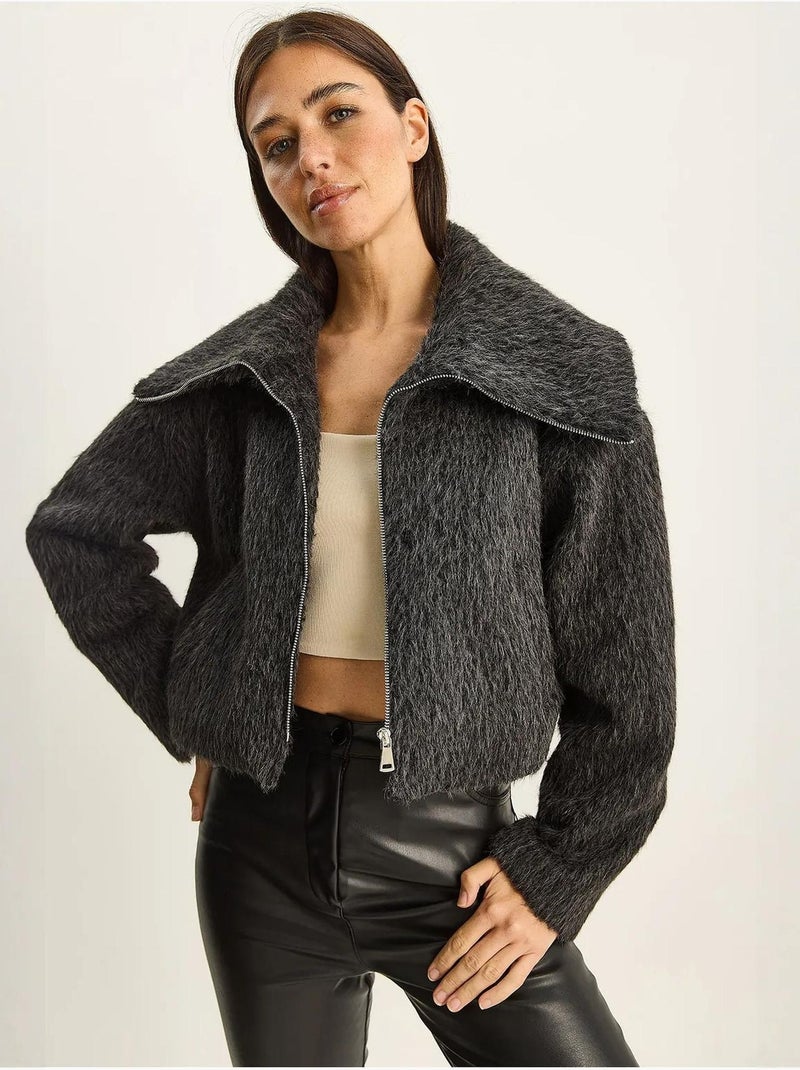 Veste en tweed épais matelassé avec fermeture éclair lucci Gris Noir - Kiabi