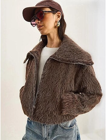Veste en tweed épais matelassé avec fermeture éclair lucci