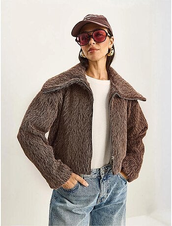 Veste en tweed épais matelassé avec fermeture éclair lucci
