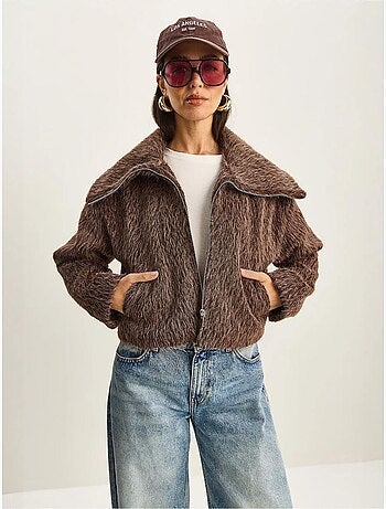 Veste en tweed épais matelassé avec fermeture éclair lucci