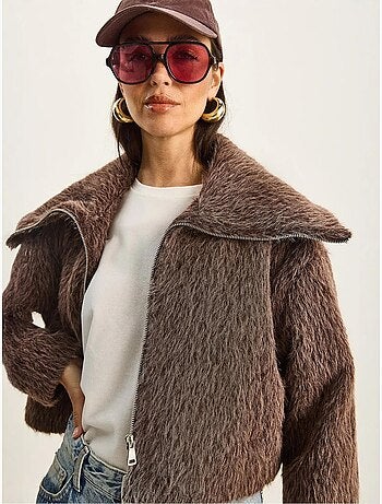 Veste en tweed épais matelassé avec fermeture éclair lucci