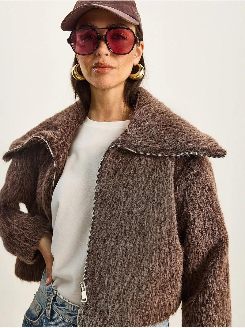 Veste en tweed épais matelassé avec fermeture éclair lucci Marron chocolat - Kiabi