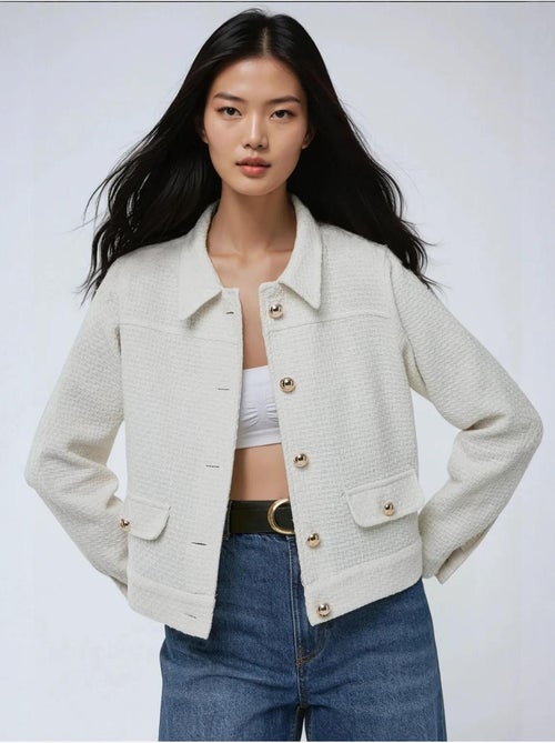 Veste en tweed texturé avec fermeture à boutons - Kiabi Veste en tweed texturé avec fermeture à boutons - Kiabi