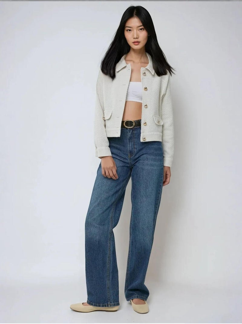Veste en tweed texturé avec fermeture à boutons Blanc - Kiabi