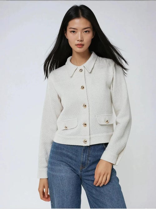 Veste en tweed texturé avec fermeture à boutons - Kiabi Veste en tweed texturé avec fermeture à boutons - Kiabi