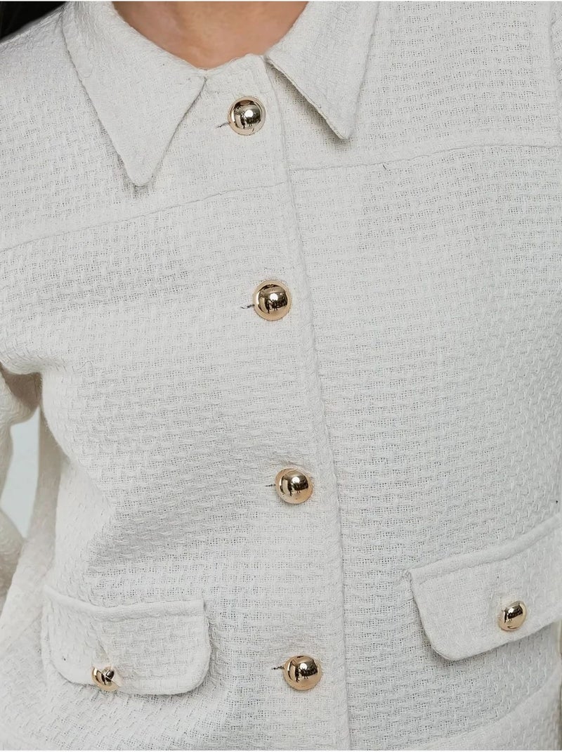 Veste en tweed texturé avec fermeture à boutons Blanc - Kiabi