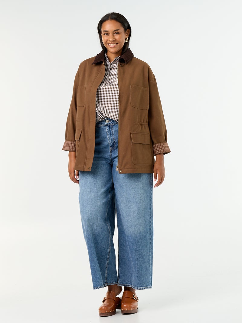 Veste en twill avec col en velours Marron - Kiabi