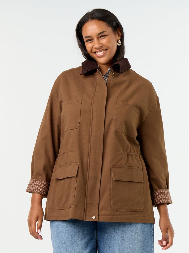Veste en twill avec col en velours Marron - Kiabi
