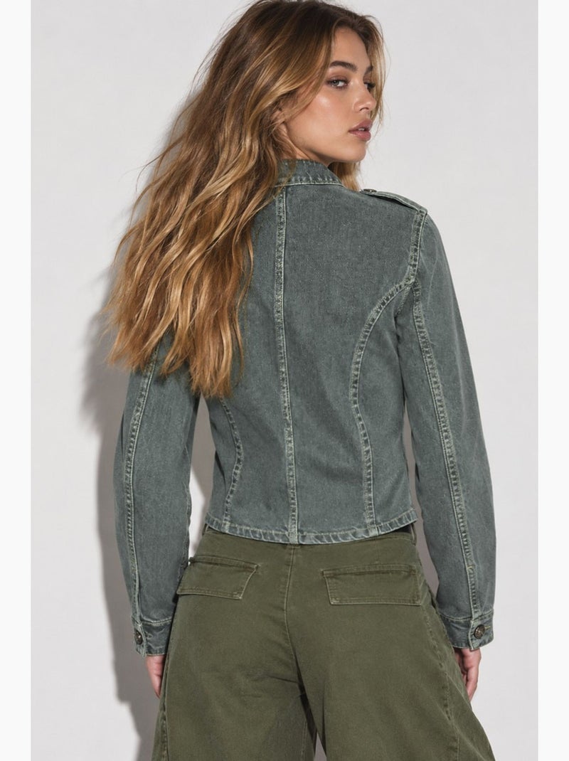 Veste en twill boutonnée hiccup Gris moyen - Kiabi