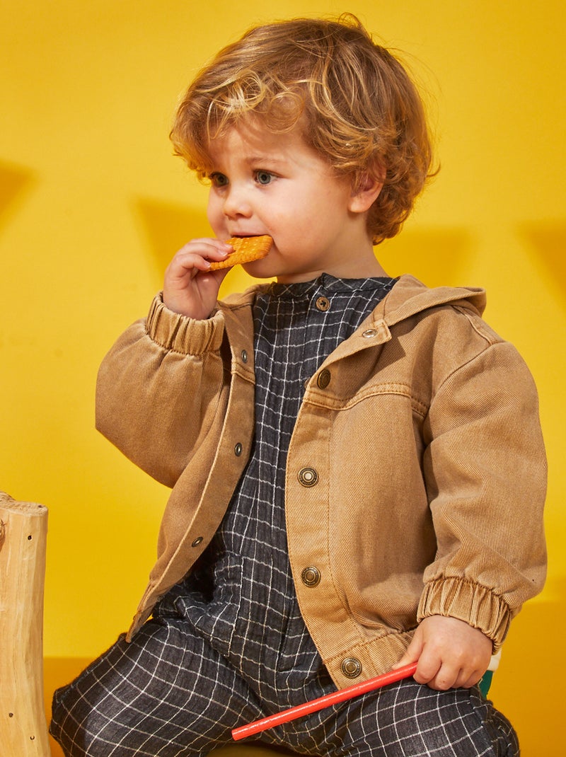 Veste en twill pur coton à capuche Beige - Kiabi