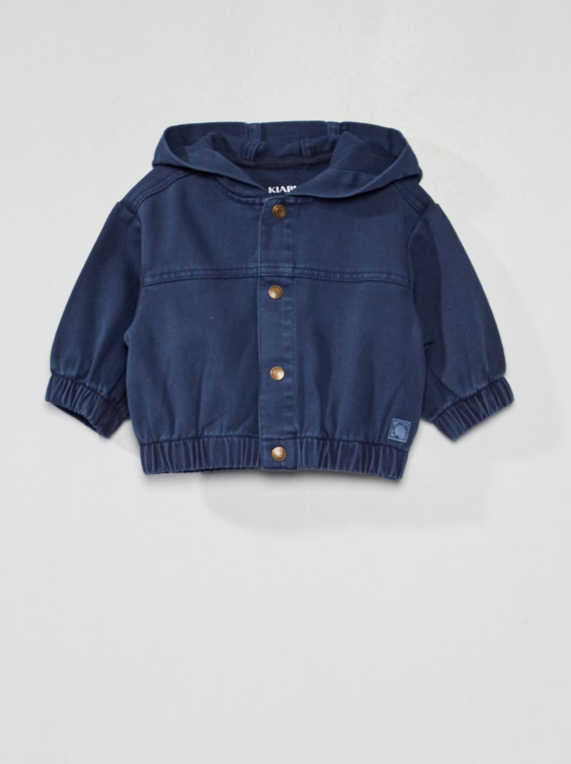 Veste en twill pur coton à capuche bleu foncé - Kiabi