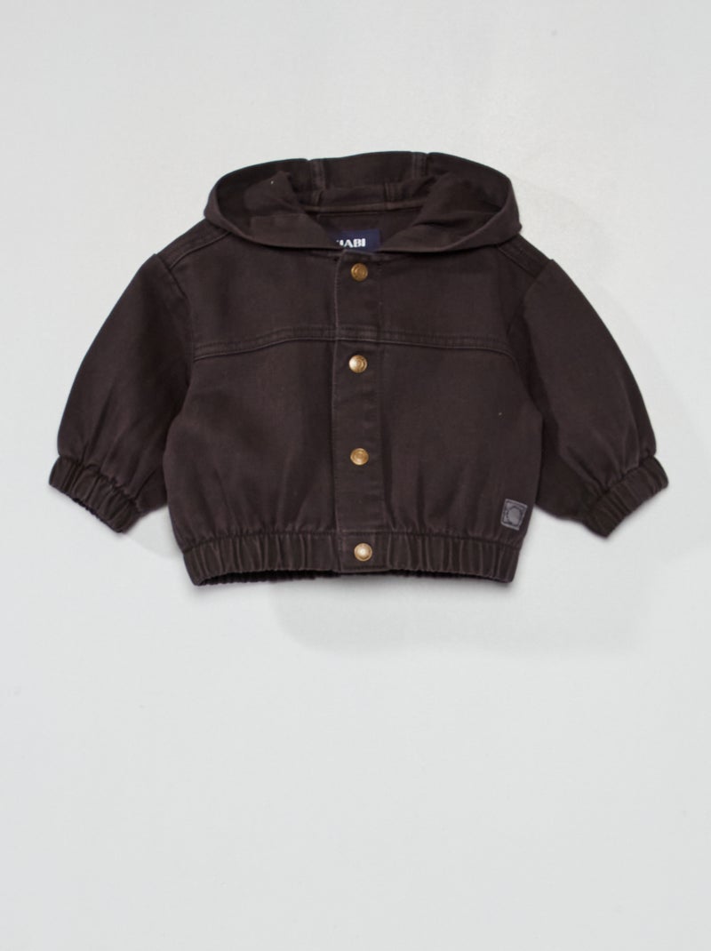 Veste en twill pur coton à capuche gris foncé - Kiabi