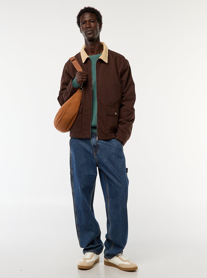 Veste en twill zippée avec col côtelé Marron - Kiabi