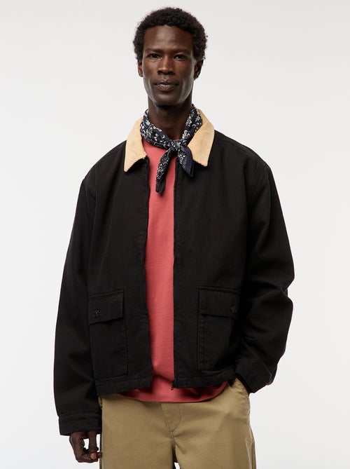 Veste en twill zippée avec col côtelé - Kiabi