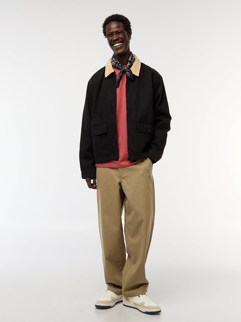 Veste en twill zippée avec col côtelé Noir - Kiabi