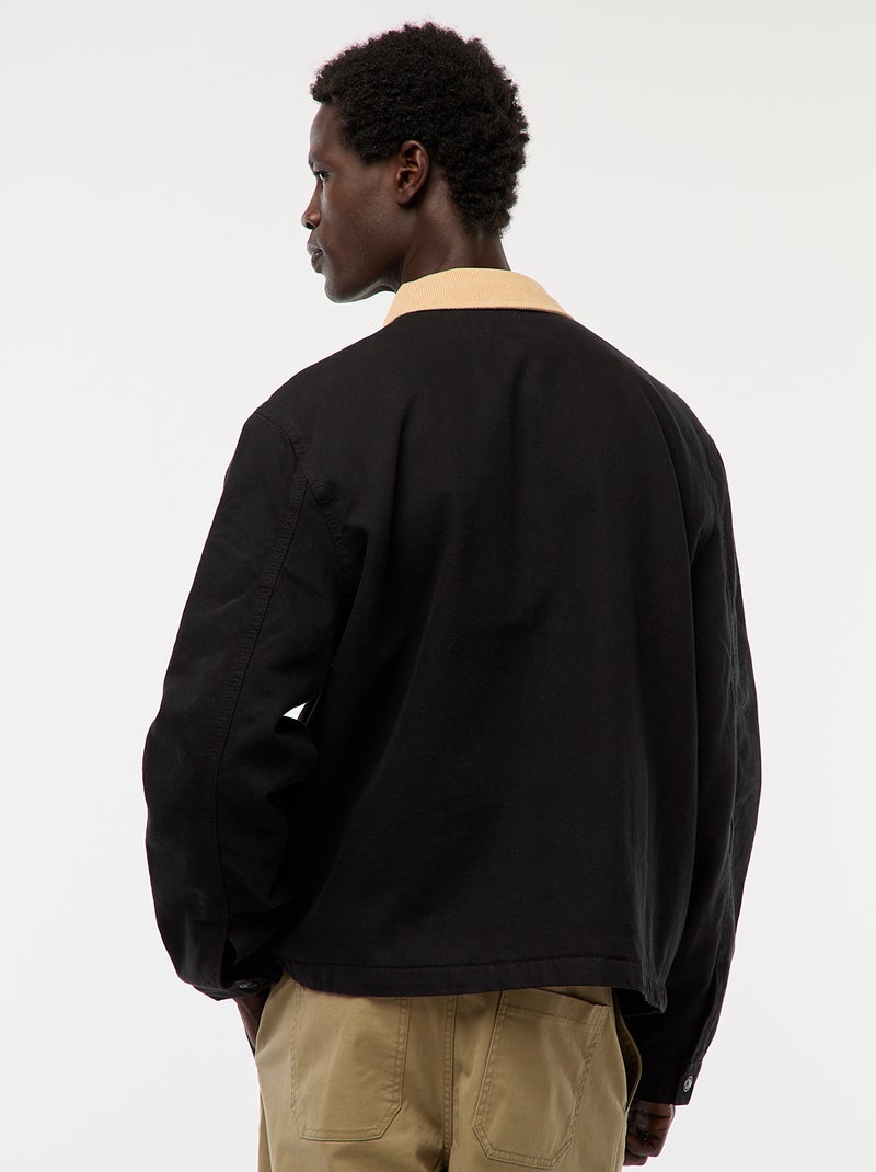 Veste en twill zippée avec col côtelé Noir - Kiabi