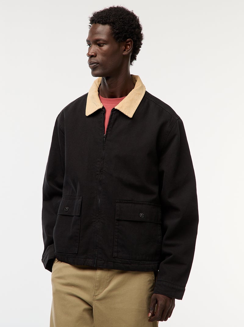 Veste en twill zippée avec col côtelé Noir - Kiabi