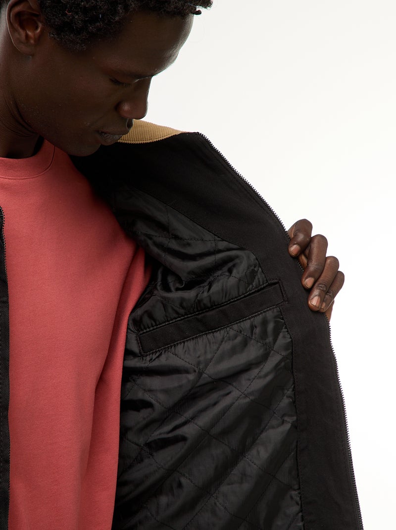 Veste en twill zippée avec col côtelé Noir - Kiabi