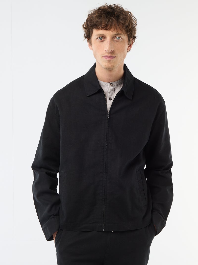 Veste en twill zippée unie Noir - Kiabi