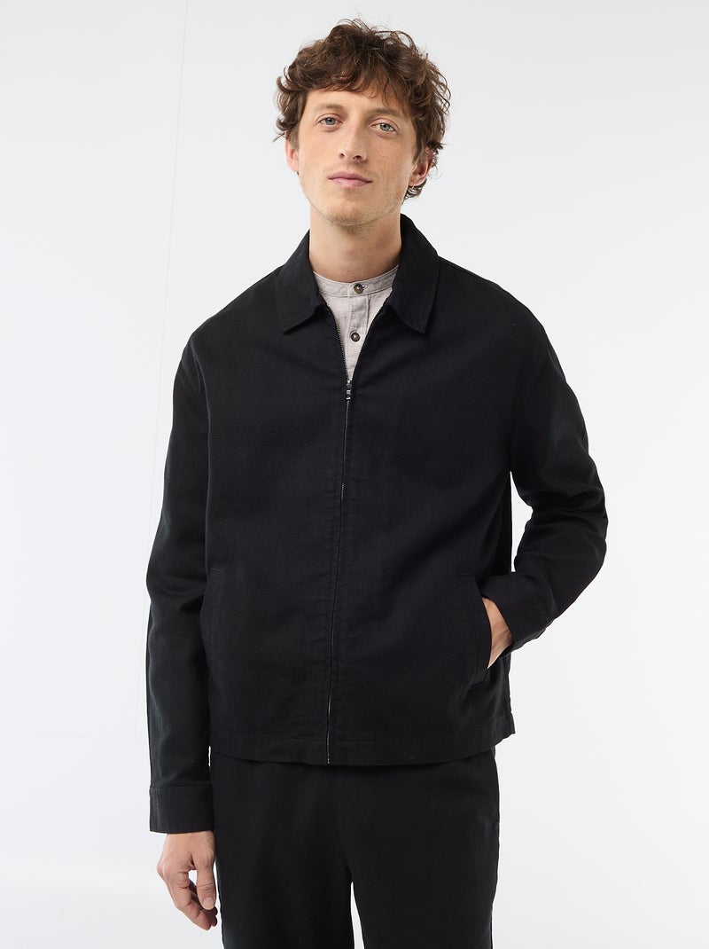 Veste en twill zippée unie Noir - Kiabi