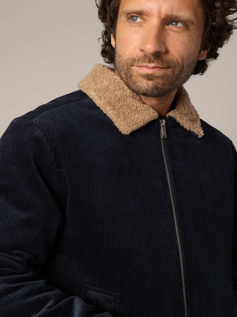 Veste en velours côtelé 100 % coton avec col sherpa contrasté 'Deeluxe' Bleu marine - Kiabi