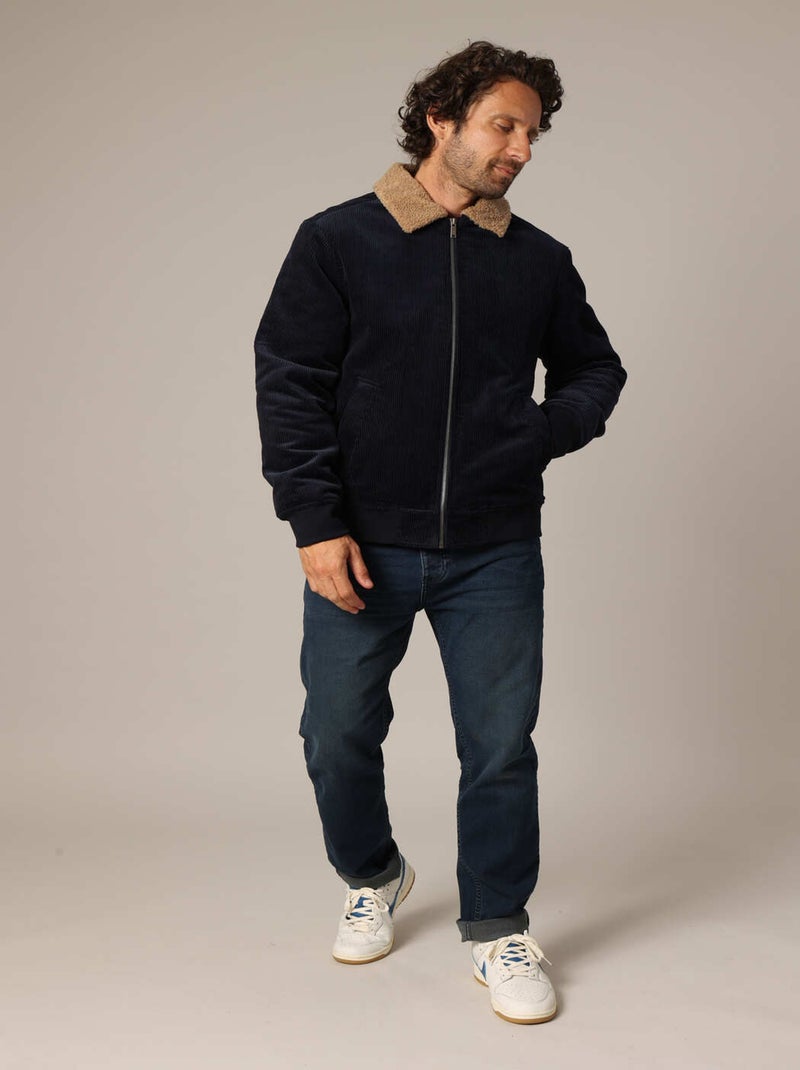 Veste en velours côtelé 100 % coton avec col sherpa contrasté 'Deeluxe' Bleu marine - Kiabi