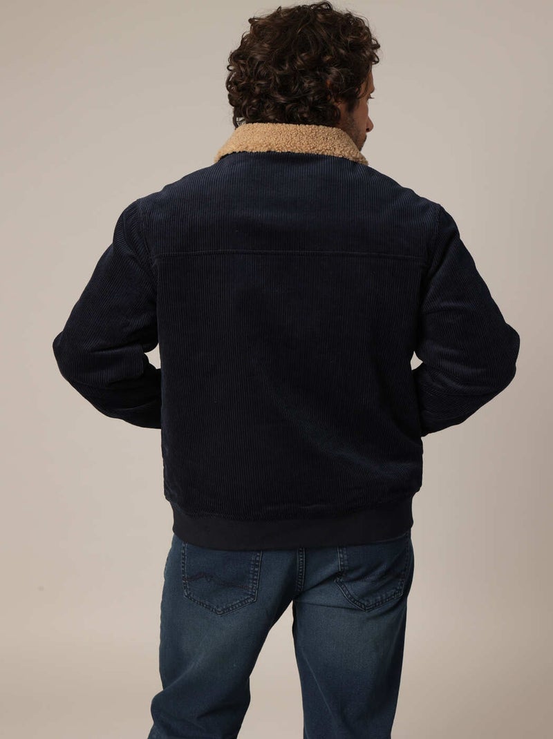 Veste en velours côtelé 100 % coton avec col sherpa contrasté 'Deeluxe' Bleu marine - Kiabi