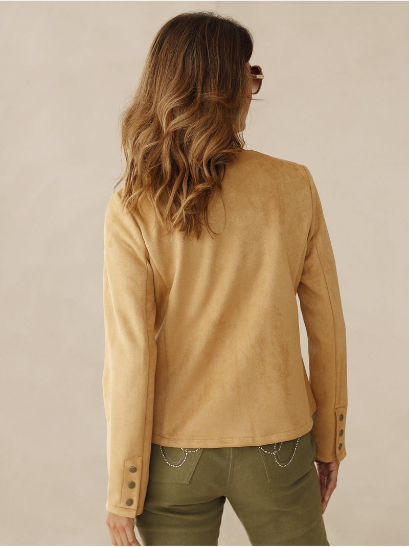 Veste encolure ronde en suédine - DAXON Camel - Kiabi