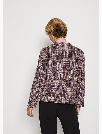 Veste encolure ronde finition frangée